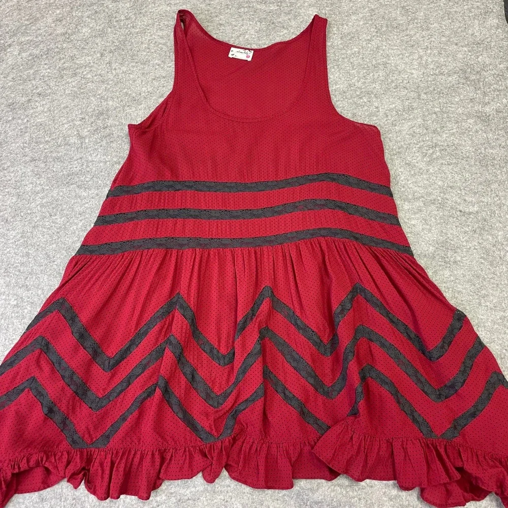 Free People Intimately Red Polka Dot Lace Trim Ruffle Slip Tunic Top XS Boho - Picture 6 of 16